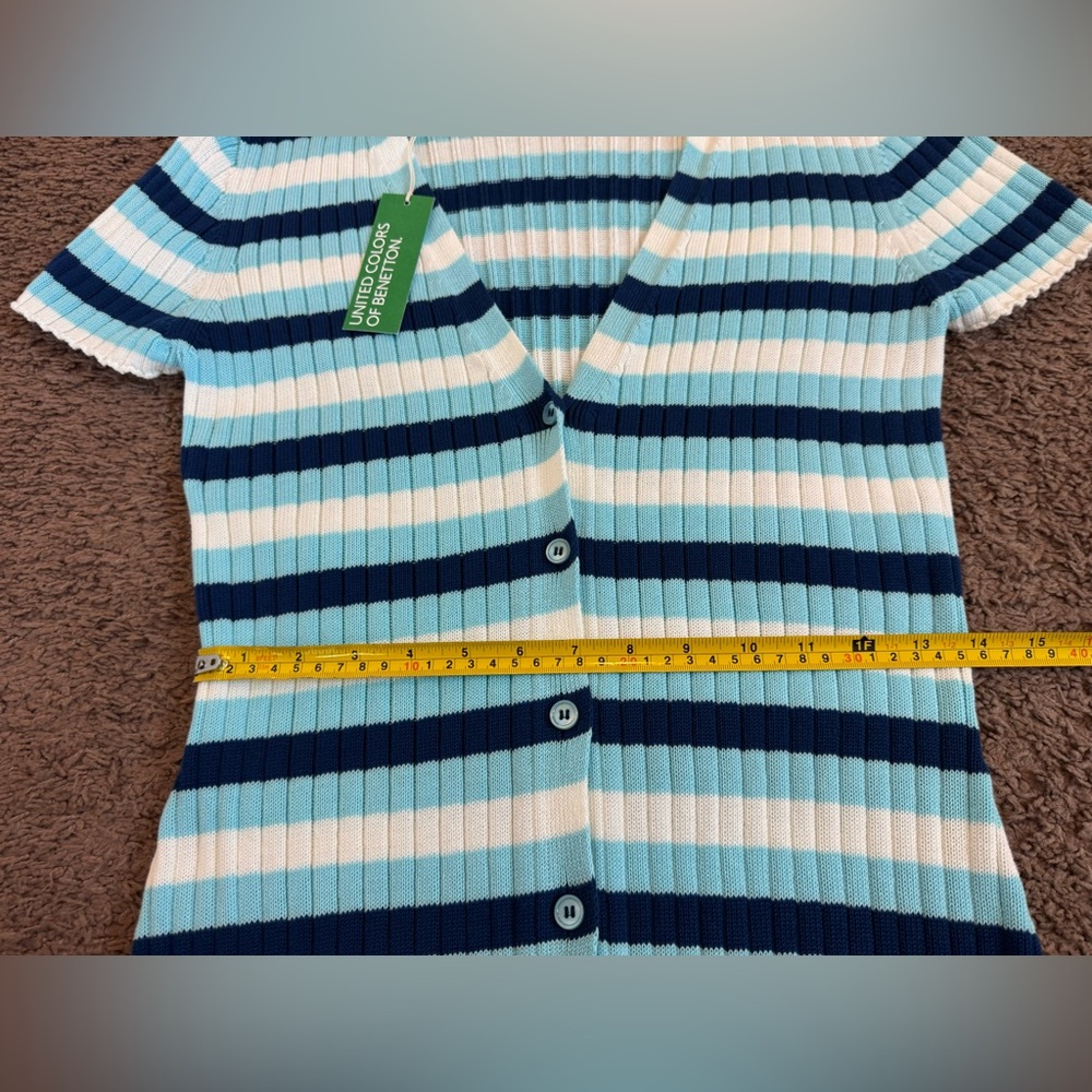 United Colors of Benetton Blue Striped Sweater Dress Cardigan Duster M NEW - Picture 15 of 15
